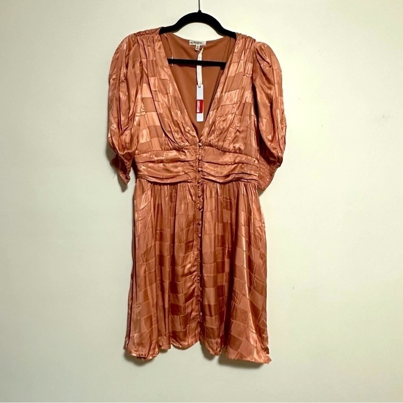 Maisie Satin Puff Sleeve Button Down Mini Dress - Picture 1 of 6